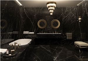 Amb Negro Marquina Polished Porcelain Bathroom Design