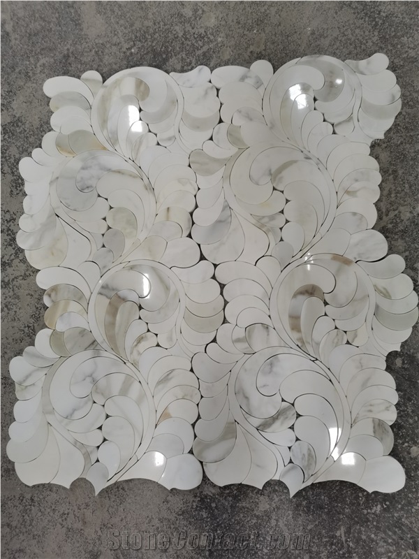 Calacatta Gold marble flower pattern,Water-Jet Mosaic
