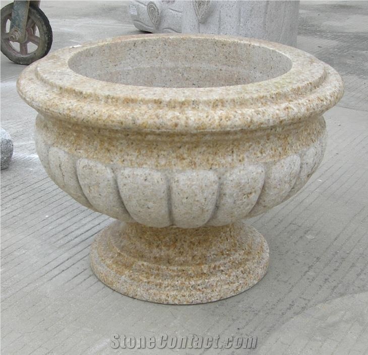 Exterior Planter  Flower Yellow Granite Stone Flower Vases 