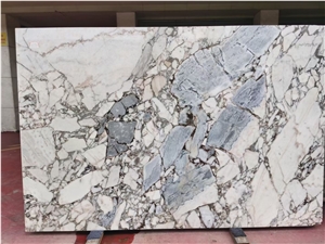 Blue Breccia Marble Slab Glossy Hotel Lobby Floor Tiles