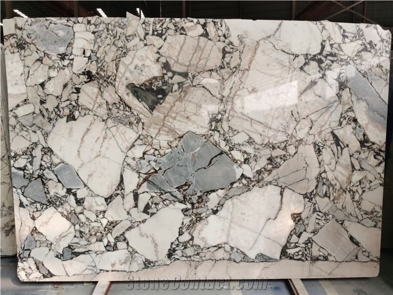 Blue Breccia Marble Slab Glossy Hotel Lobby Floor Tiles
