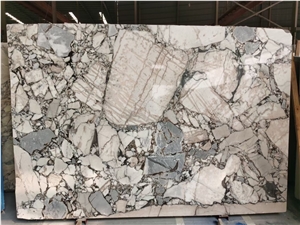Blue Breccia Marble Slab Glossy Hotel Lobby Floor Tiles