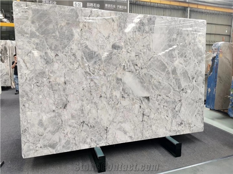 Silver Grey Statuario Marble Slab For Glossy Floor Tile