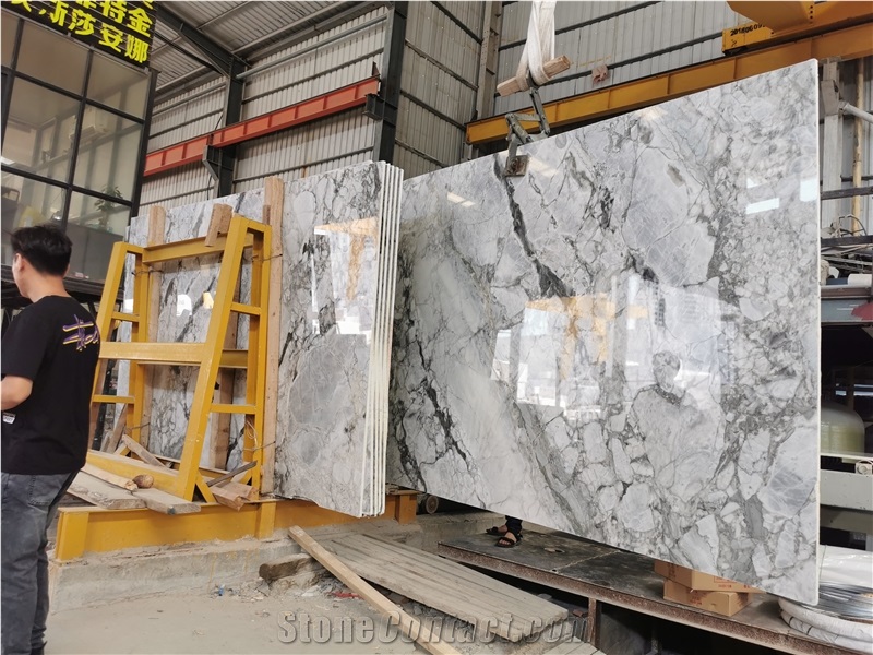 Silver Grey Statuario Marble Slab For Glossy Floor Tile
