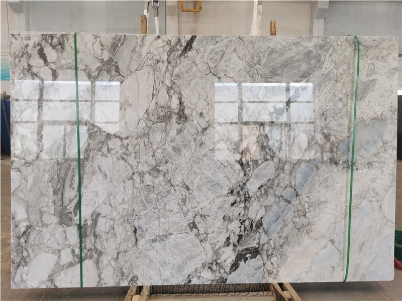 Silver Grey Statuario Marble Slab For Glossy Floor Tile