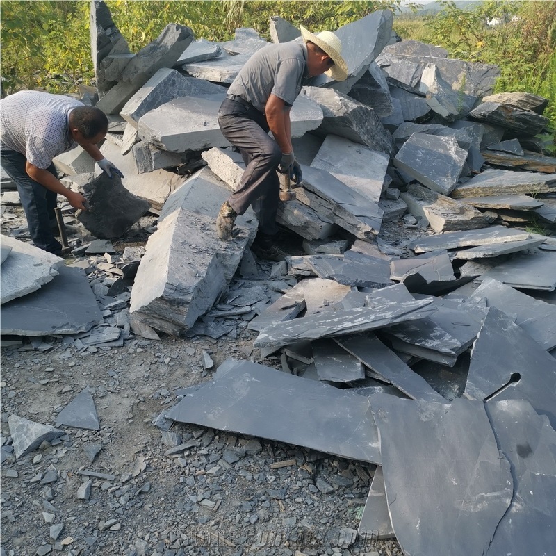 China crazy black slate tiles paver random flagstone