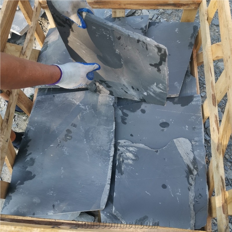 China crazy black slate tiles paver random flagstone