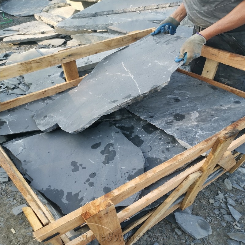 China crazy black slate tiles paver random flagstone