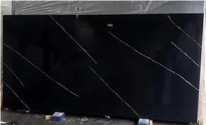 Artificial Black Quartz Slab with White Vein Black Calacatta