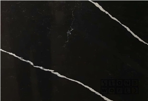 Artificial Black Quartz Slab with White Vein Black Calacatta