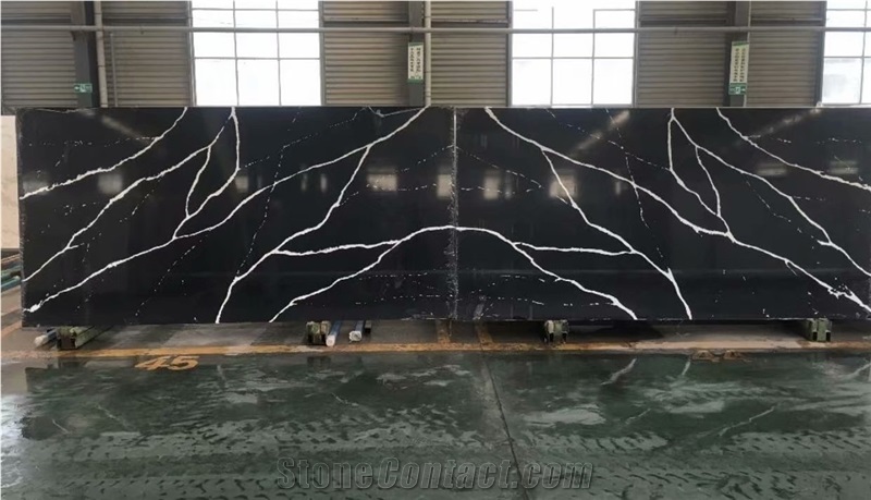 Artificial Black White Nero Marquina Quartz Black Calacatta