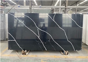 Artificial Black White Nero Marquina Quartz Black Calacatta