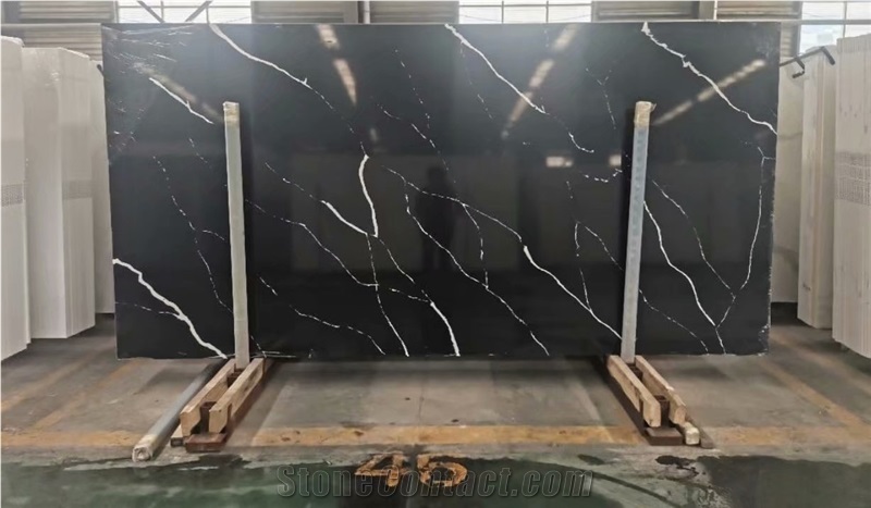 Artificial Black White Nero Marquina Quartz Black Calacatta