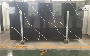 Artificial Black White Nero Marquina Quartz Black Calacatta