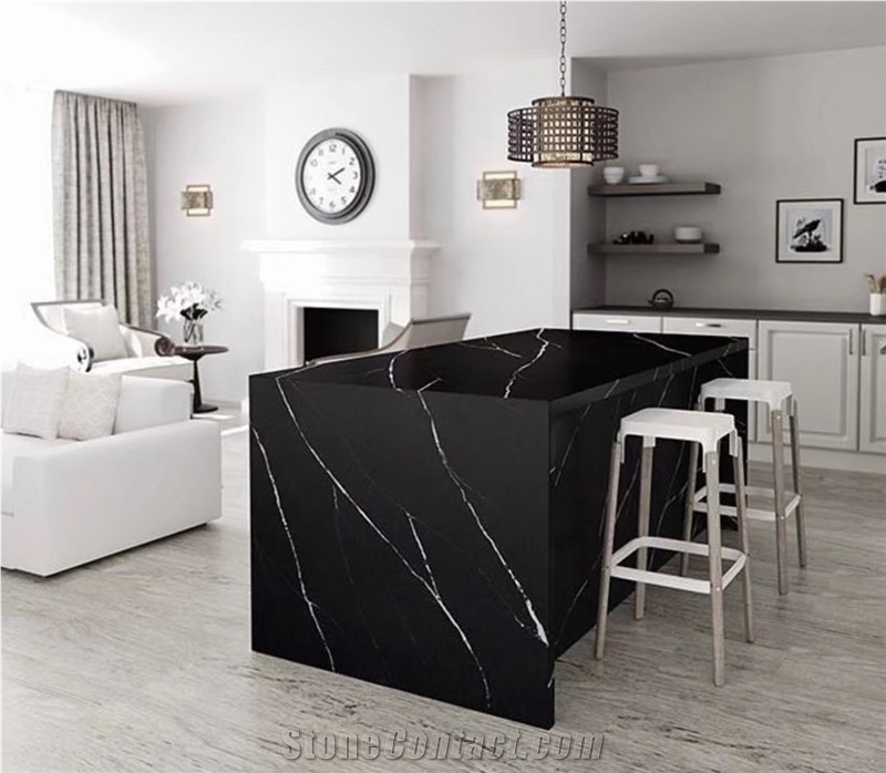 Artificial Nero Marquina Quartz Calaccata Black marble tops 