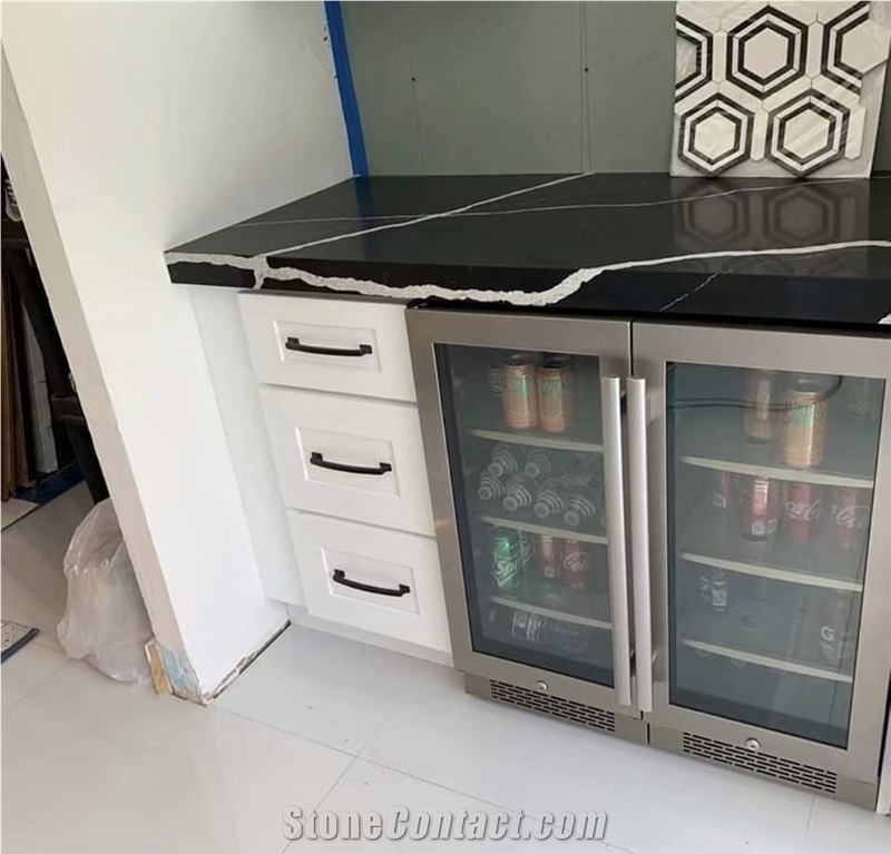 Artificial Nero Marquina Quartz Calaccata Black marble tops 