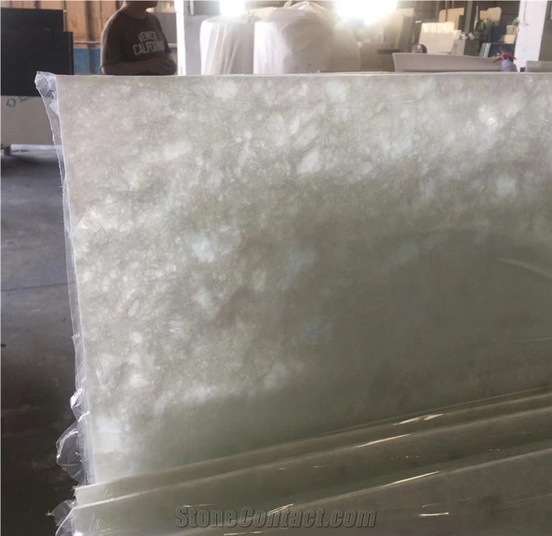 backlit white onyx laminated glass panel
