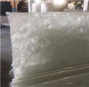 backlit white onyx laminated glass panel