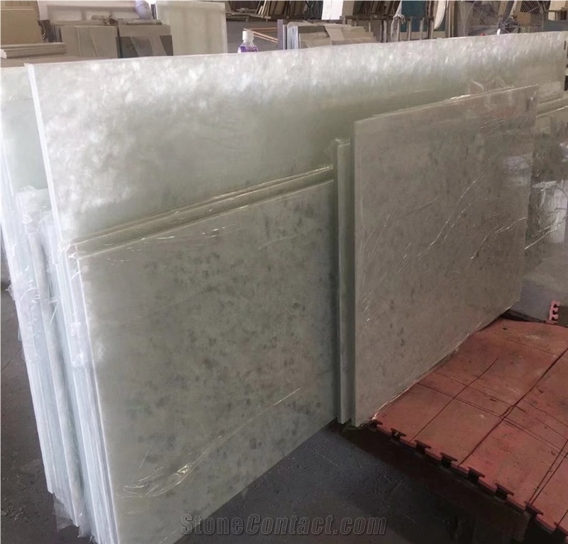 backlit white onyx laminated glass panel