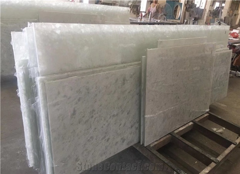 backlit white onyx laminated glass panel