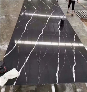 Engineered Black Quartz Nero Marquina Artificial Marble Slab
