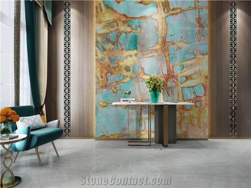 Brazilian Quartzite Dunhuang Fresco Bookmatched Wall Panels