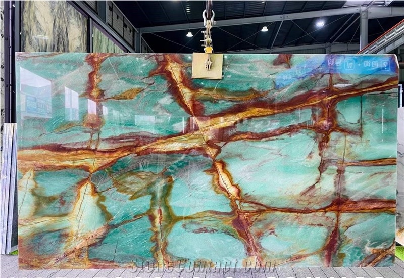 Brazilian Quartzite Dunhuang Fresco Bookmatched Wall Panels