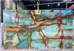 Brazilian Quartzite Dunhuang Fresco Bookmatched Wall Panels