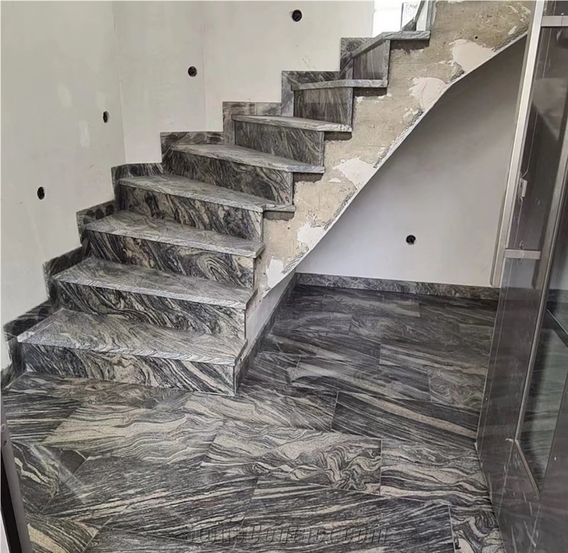 China Juparana Grey Granite Tile Waves Black Granite stairs 