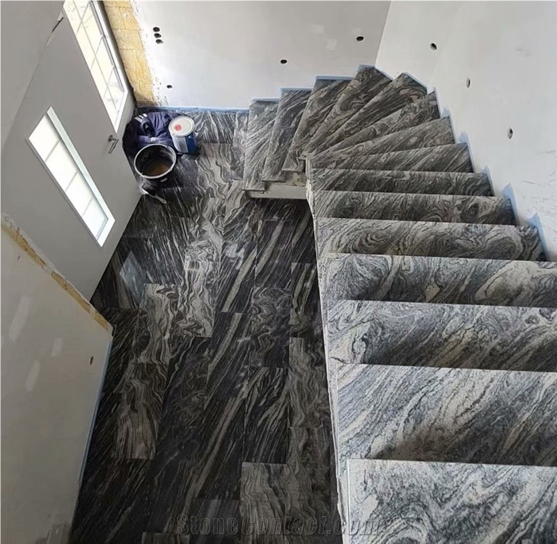 China Juparana Grey Granite Tile Waves Black Granite steps 