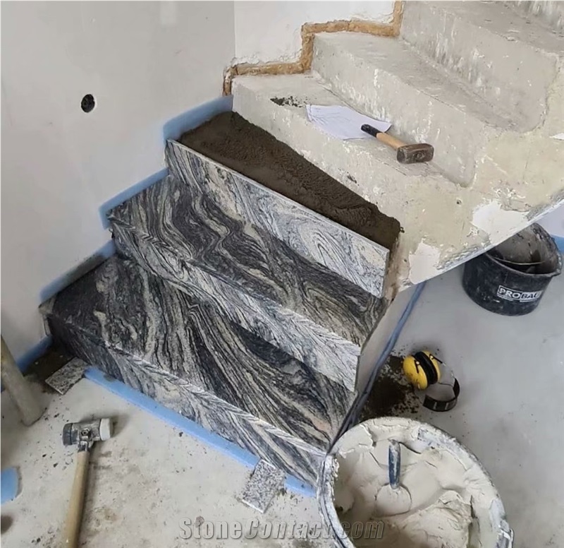 China Juparana Grey Granite Tile Waves Black Granite steps 