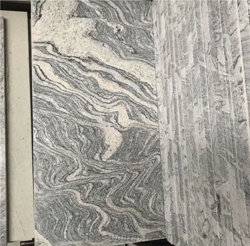 China Juparana Grey Granite Tiles Waves Black Granite Slabs 