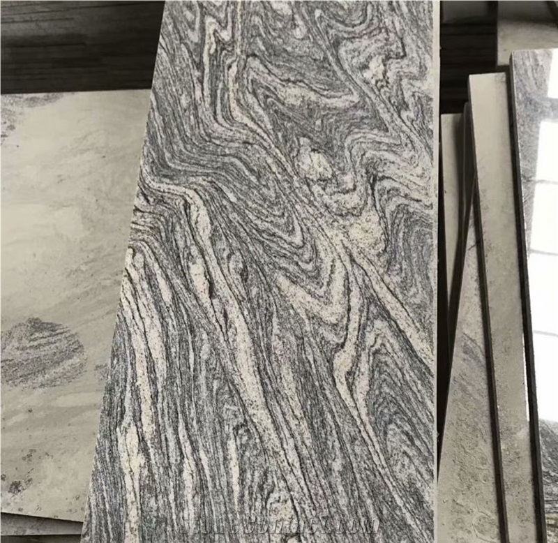 China Juparana Grey Granite Tiles Waves Black Granite Slabs 