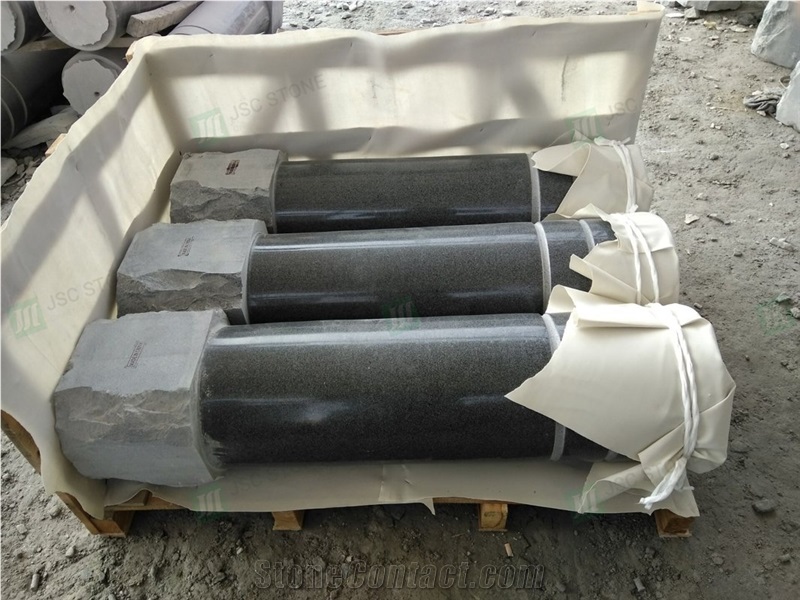 Dark Grey Granite Cylinder Parking Curbs Pillar Barriers 