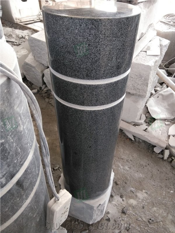 Dark Grey Granite Cylinder Parking Curbs Pillar Barriers 