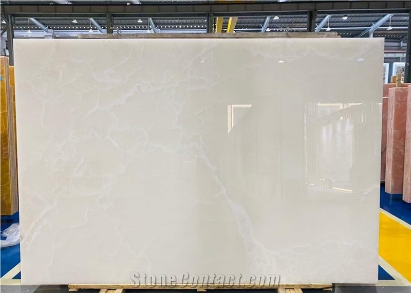 Polished Snow White Onyx Stone Bookmatched Wall Panels