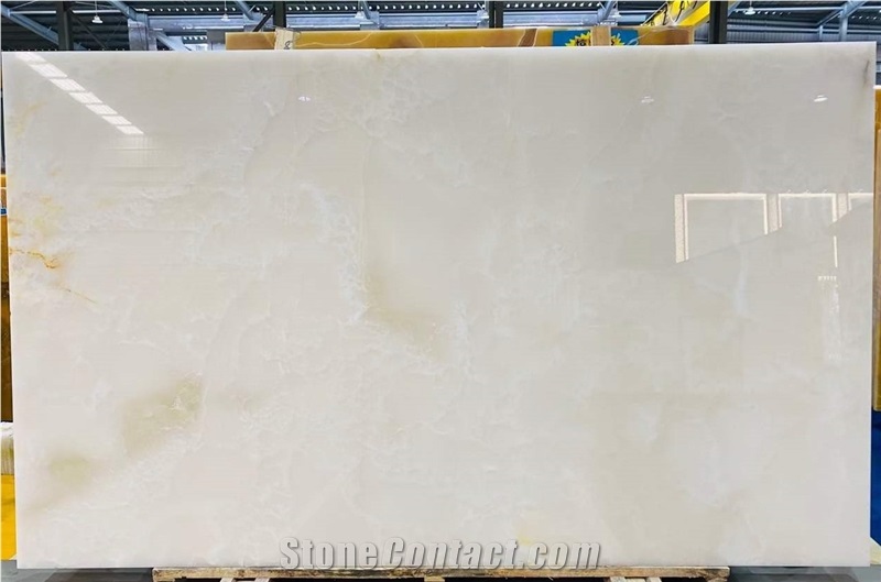 Polished Snow White Onyx Stone Bookmatched Wall Panels