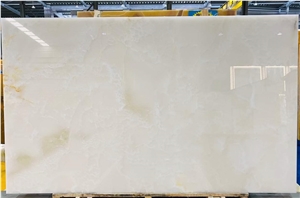 Polished Snow White Onyx Stone Bookmatched Wall Panels