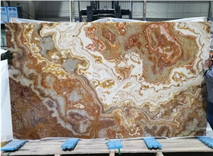Tiger Onyx Thin Panels for interior wall book matched