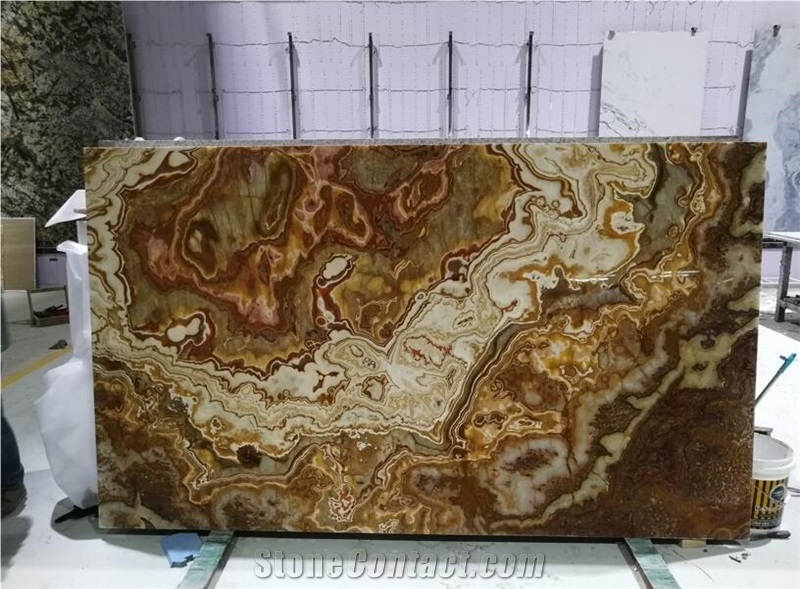 Tiger Onyx Thin Panels for interior wall book matched