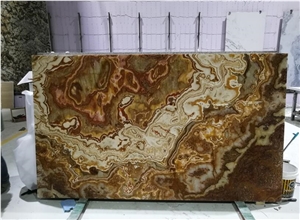 Tiger Onyx Thin Panels for interior wall book matched