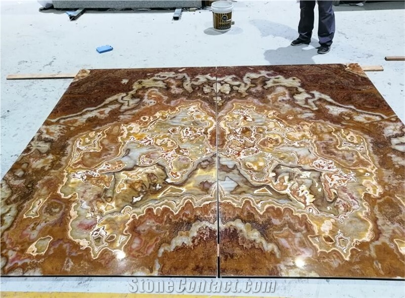 Tiger Onyx Thin Panels for interior wall book matched