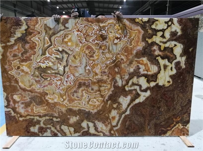 Tiger Onyx Thin Panels for interior wall book matched