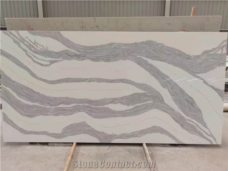 Black Quartz Slabs With White And Gold Veins 