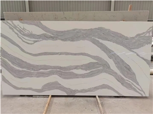 Black Quartz Slabs With White And Gold Veins 