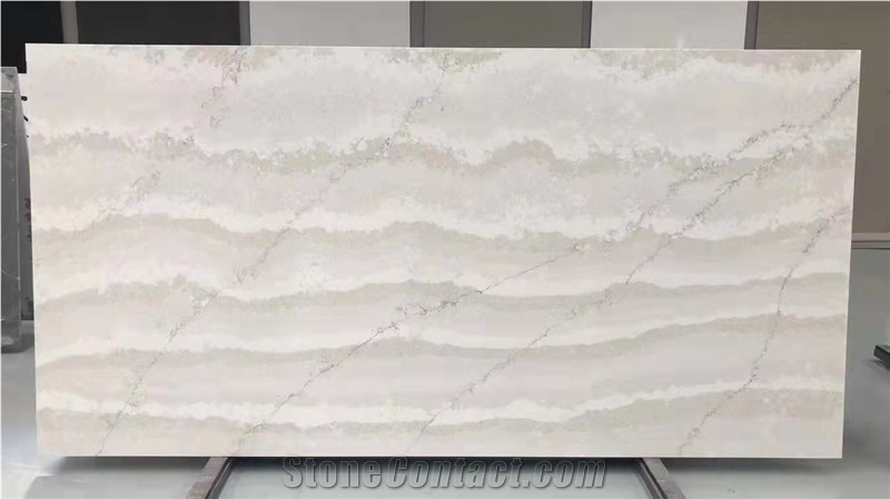 Black Quartz Slabs With White And Gold Veins 
