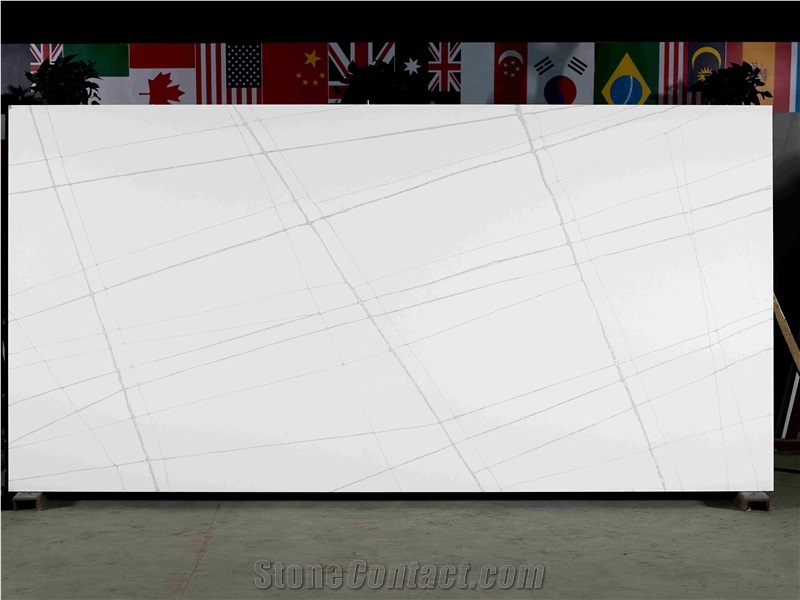 Pietre Grey Quartz Slabs  for kitchen countertop 