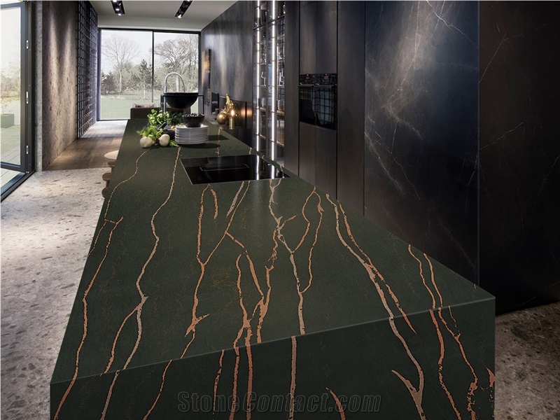White Calacatta Book Match Quartz Stone Worktops