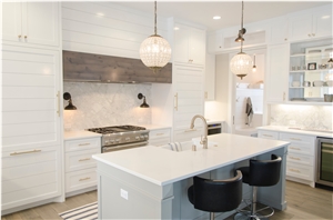 White Calacatta Book Match Quartz Stone Worktops