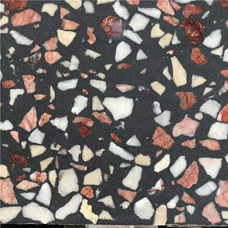 Black with red color terrazzo slab